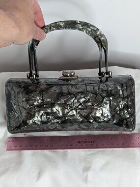 Amazing MYLES Originals METALLIC Silver Gray Lucite Purse 1950s, Good Condition
